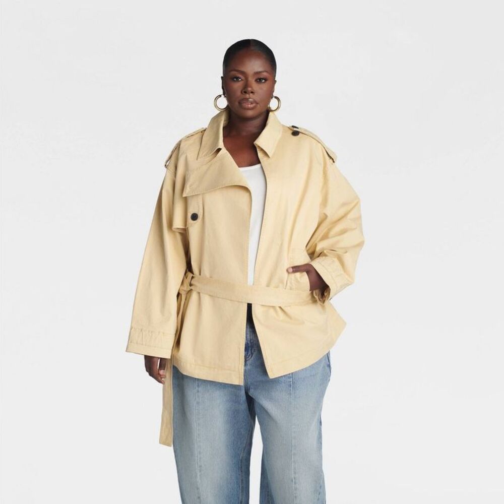 KBB by KAHLANA Women's Drop Waist 'The Belted Trench Jacket' - Khaki M